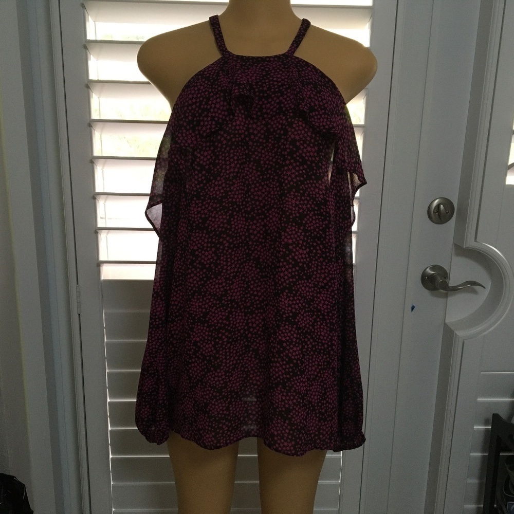 MICHAEL KORS SHOULDER SHOWING LONG SLEEVE BLOUSE, PINK AND BLACK SIZE WOMAN XL